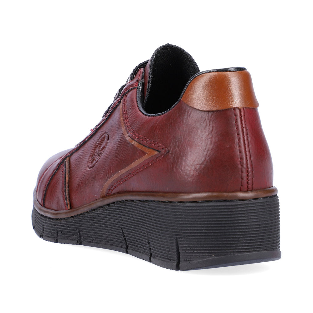 Rieker Low Wedge Shoe with Elasticated Laces Wine
