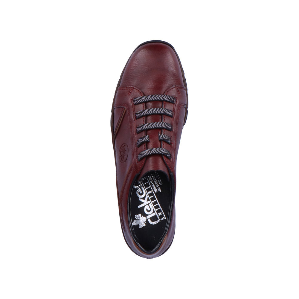 Rieker Low Wedge Shoe with Elasticated Laces Wine