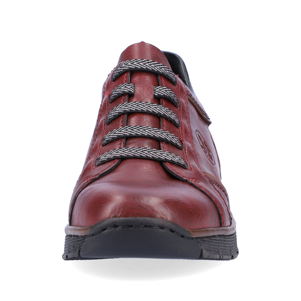 Rieker Low Wedge Shoe with Elasticated Laces Wine