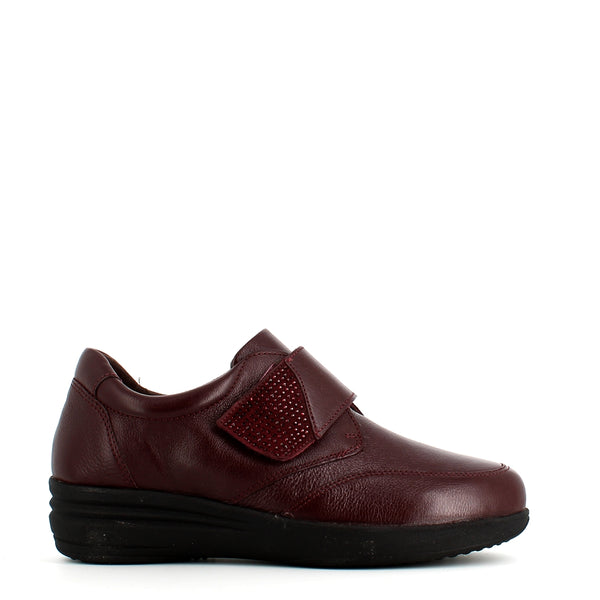 Caprice Wedge Shoe with Crystal Velcro Strap Bordeaux