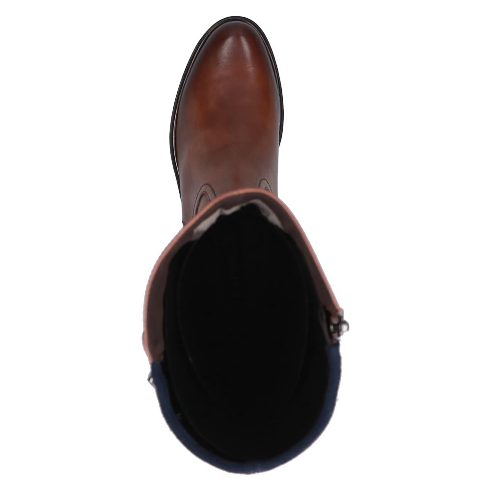 Caprice Knee High Leather Boot Cognac Navy